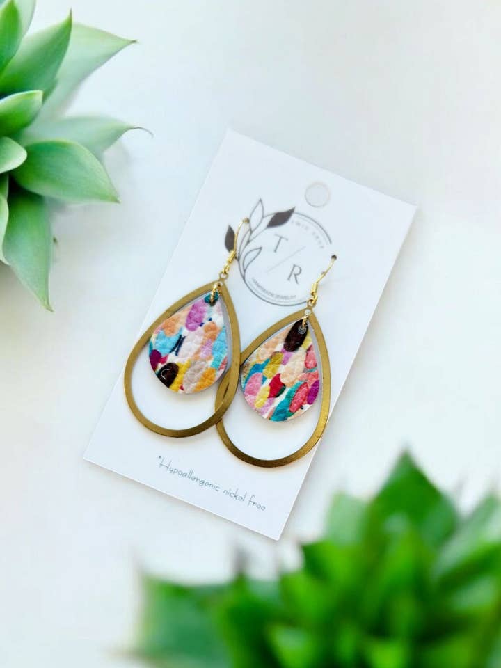 Delilah| Gold and leather teardrops NEW DESIGN for wholesale by Twig & Rue boutique