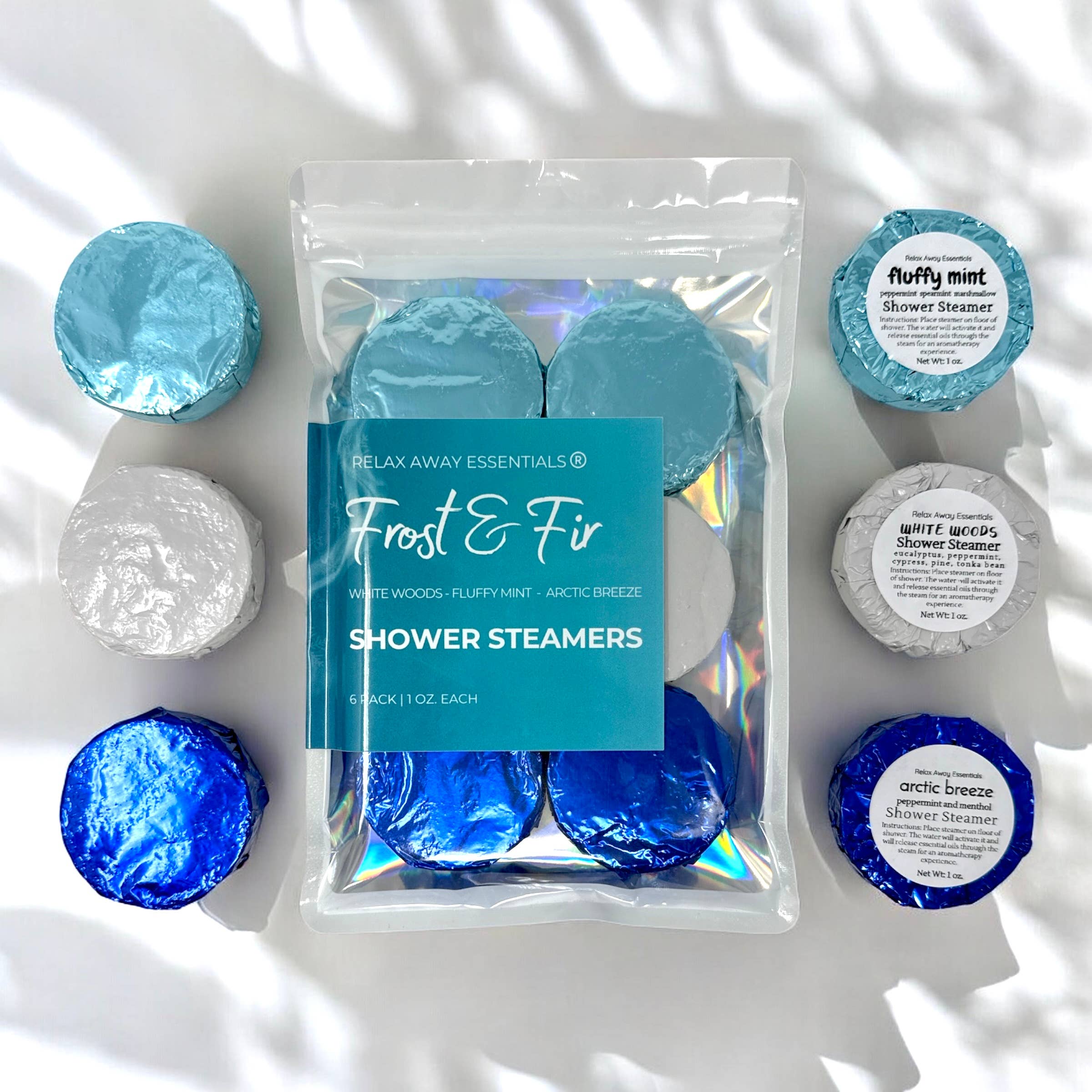Relax Away Essentials - Wholesale Shower Steamer/Bomb - Frost and Fir Shower Steamers 6 Pack - Made in USA2