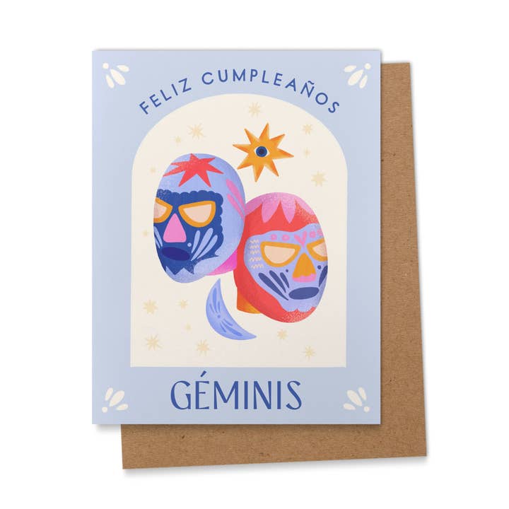 Biglietto di auguri di compleanno dello zodiaco spagnolo Géminis per la vendita all'ingrosso da parte di Ana Peake