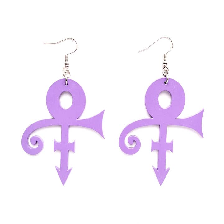 Prince Earrings | Lavender Symbol Wood Earrings 💜 for wholesale by Spoon & Theory Handmade