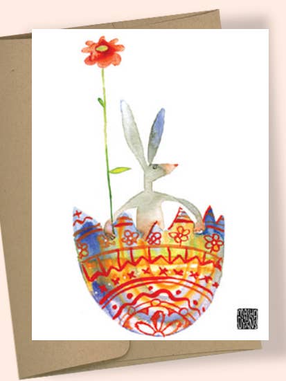 EGGSHELL BUNNY WATERCOLOR GREETING CARD for wholesale by Studio Masha D'yans