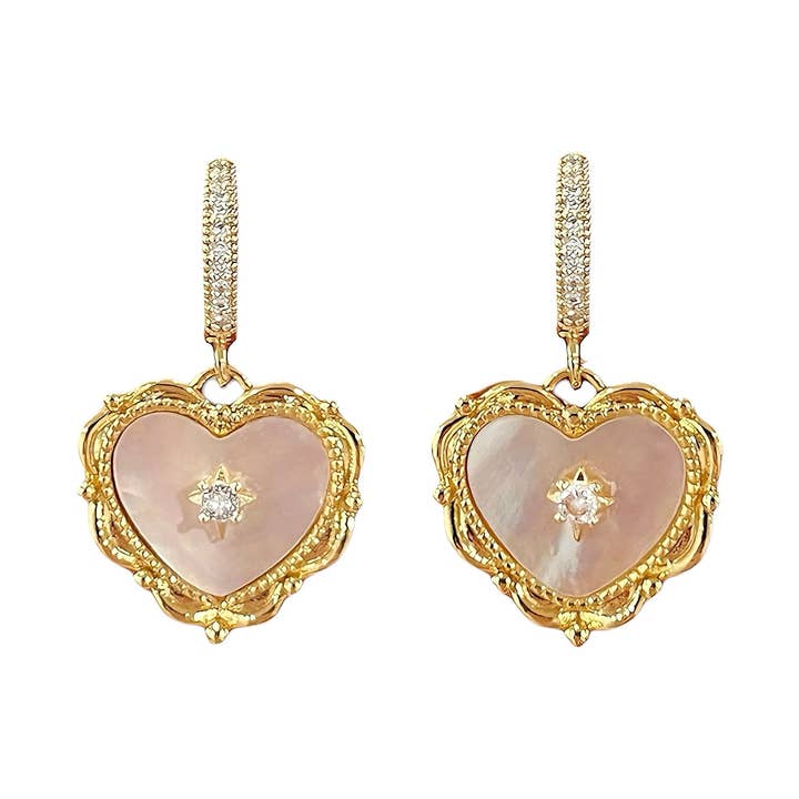 Ivory Heart Zircon Earrings for wholesale by Ninemoo