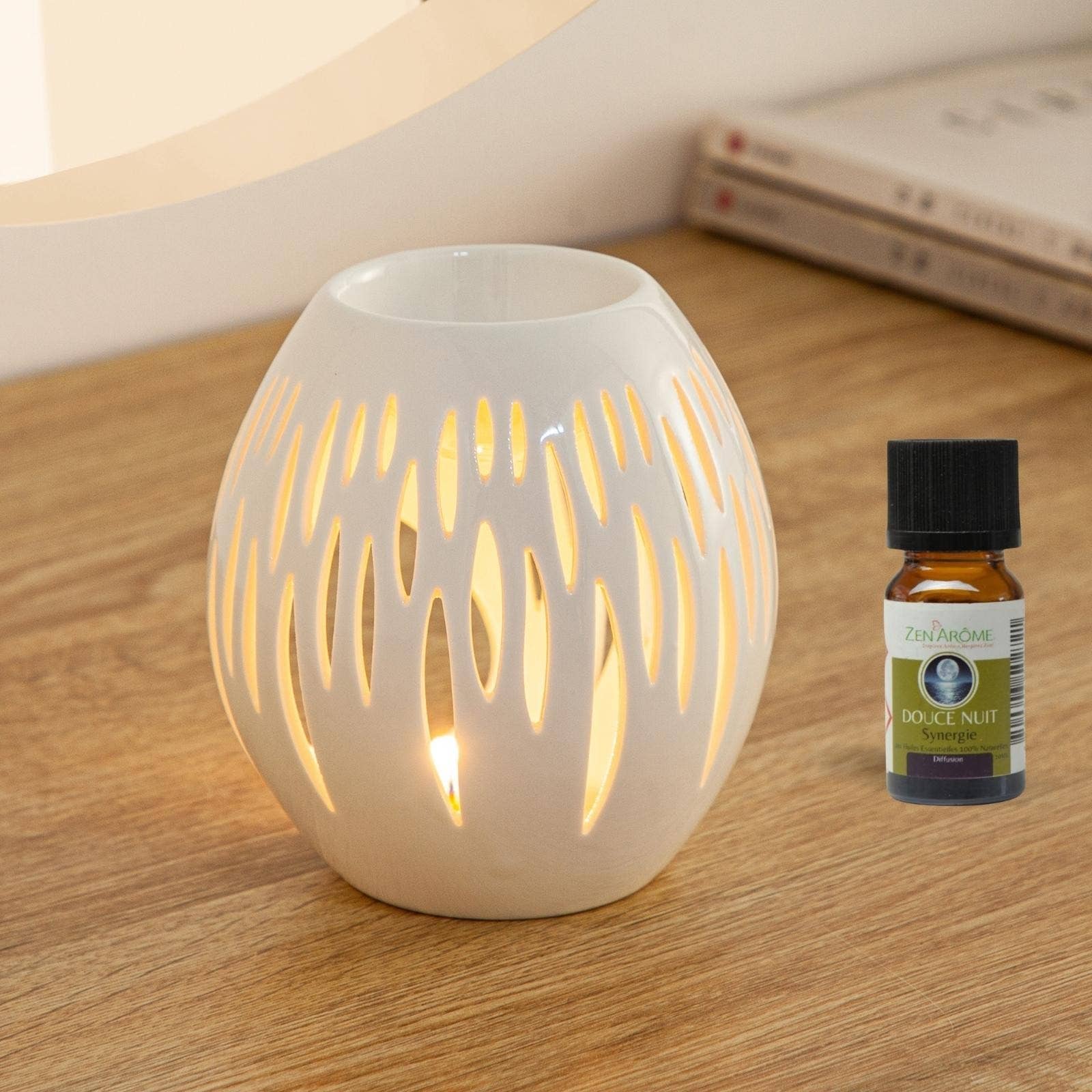 Zen'Arôme - Vente Diffuseur de parfum chauffant - Bruleur huile et cire parfumée en céramique Ovali Blanc8