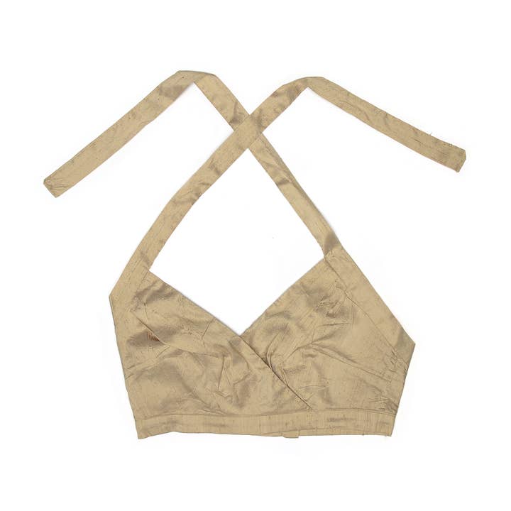 Tan Nude Silk Halter Top for wholesale by House of Aama