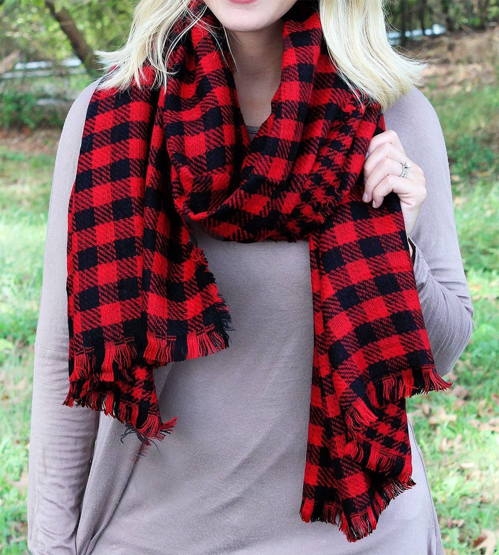 Fennco Styles - Wholesale Scarf - Women's - Red Double Side Buffalo Check Blanket Scarf 0