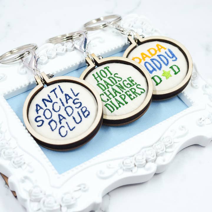 Embroidered Dad Keychains for wholesale by Little L Designs