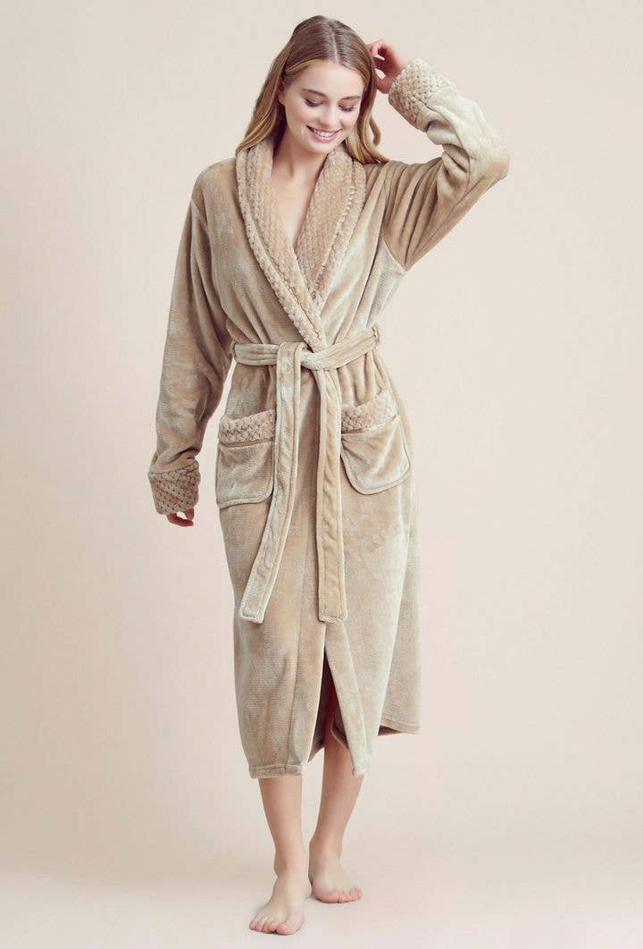 robesnmore – wholesale Robe – Women's – Women Plush Shawl Collar Robe Taupe2