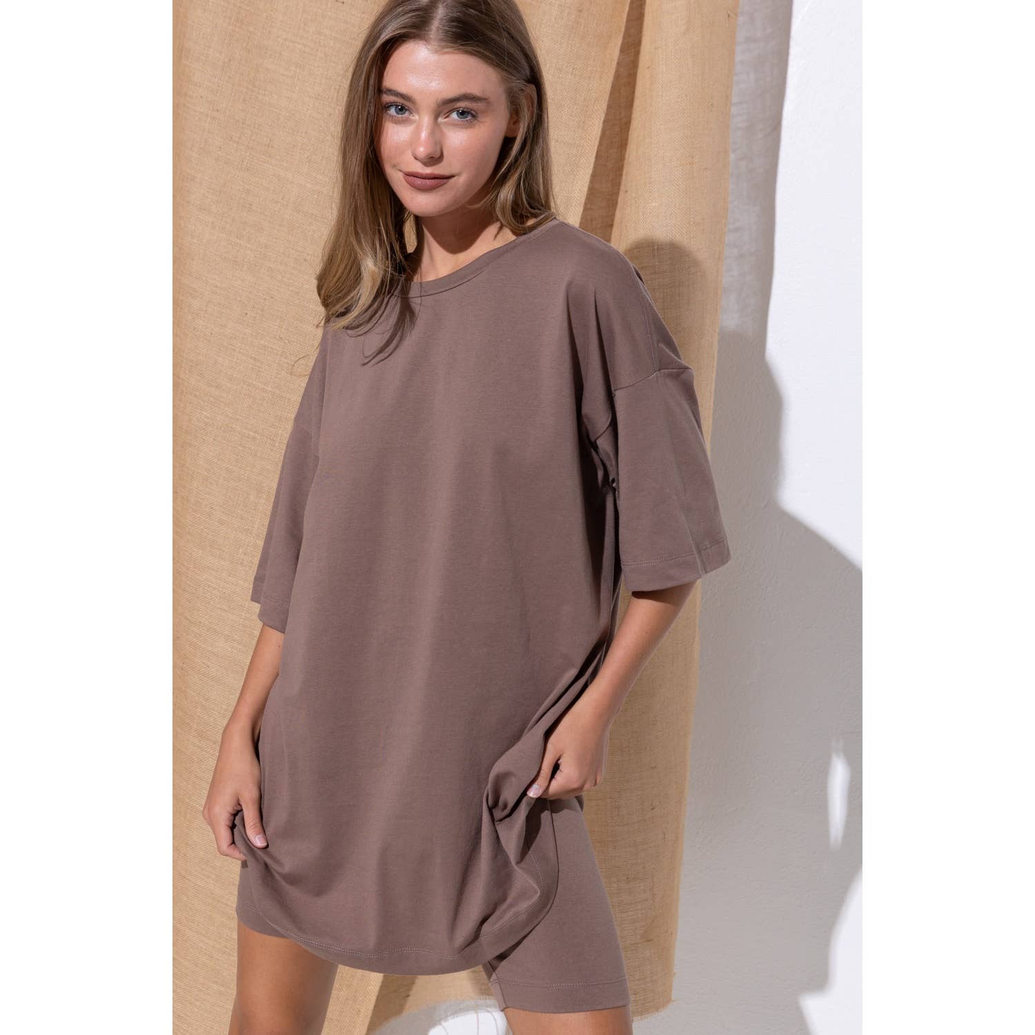 Sweet Generis - Wholesale Lounge Set - Women's - KNIT OVERSIZE TEE SHIRT AN SHORTS CASUAL BIKER SET22