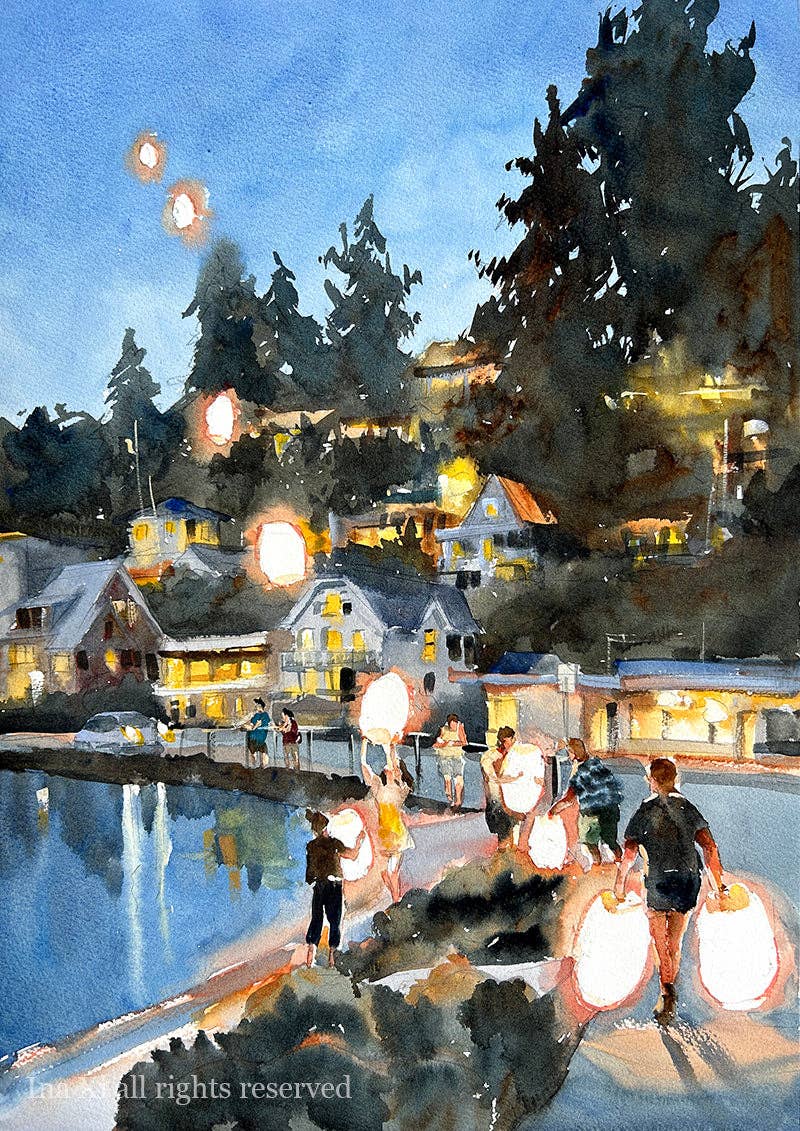 Ina Xi Watercolor - Wholesale Art Print - Making Wishes at Port Orchard Waterfront - Limited edition fine art print