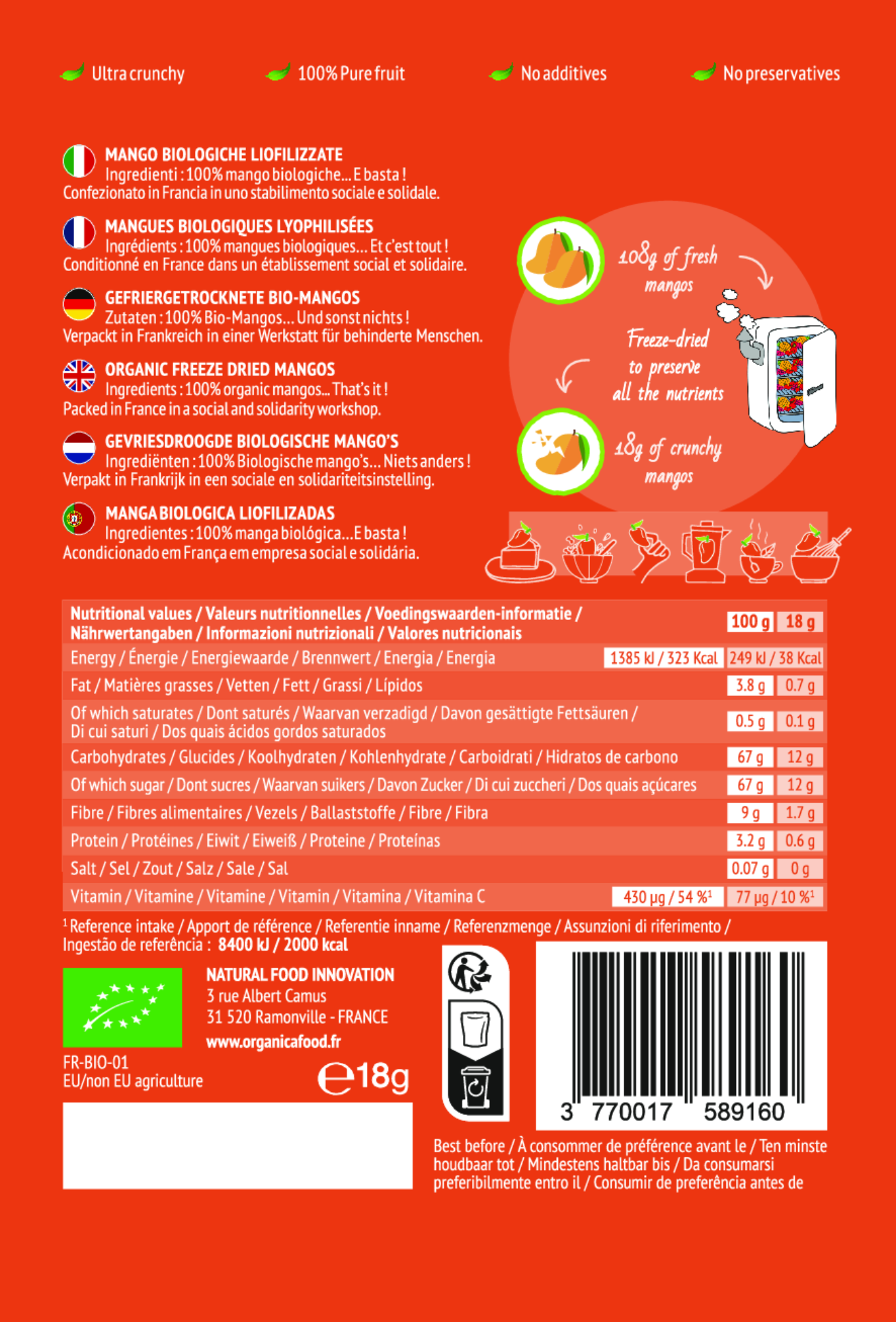 Organica - Wholesale Dried/Dehydrated Fruit - Organic freeze-dried mangoes 100% pure fruit | Organica Food3