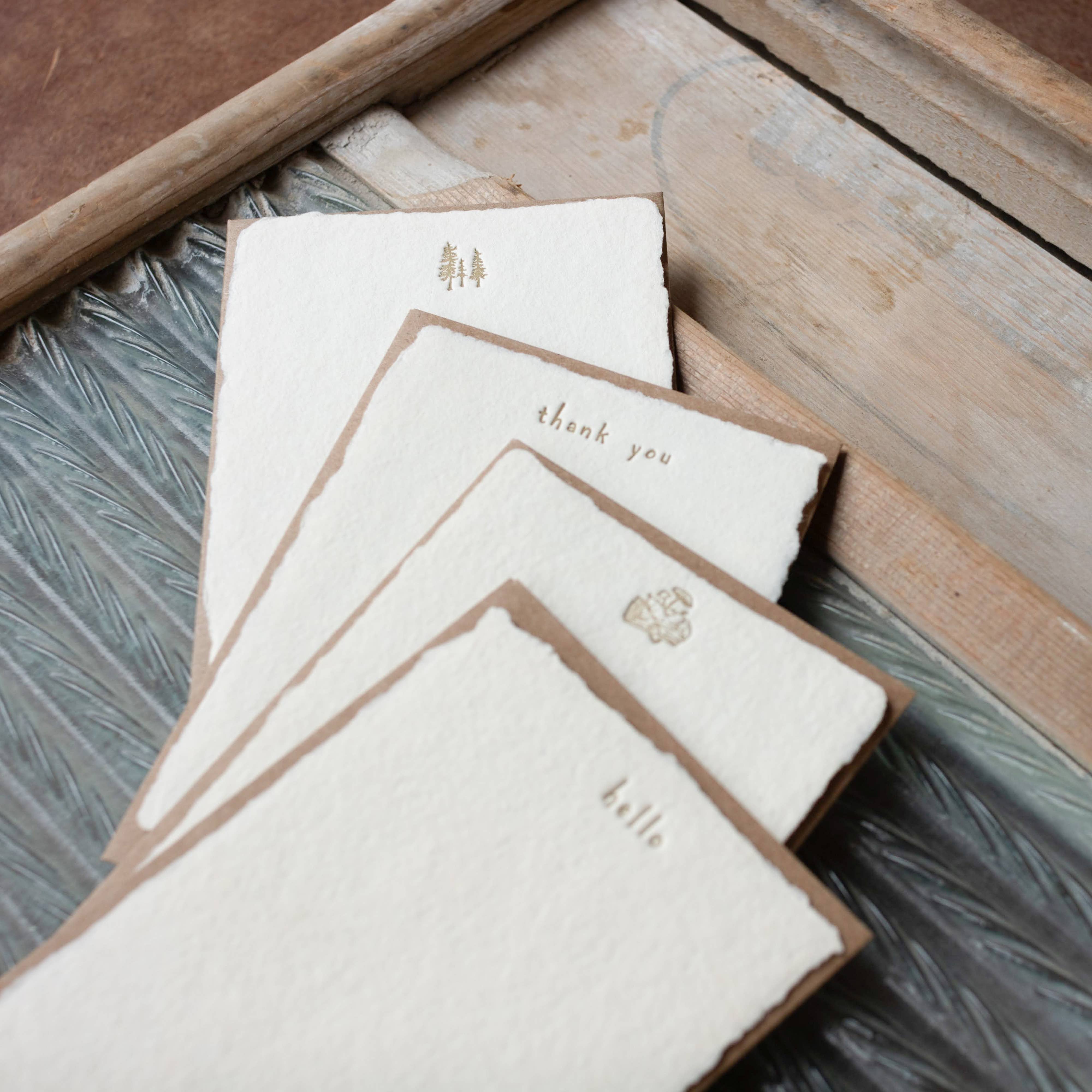 Oblation Papers & Press - Wholesale Stationery/Notecard Set - Mushroom Log Deckled Handmade Paper Letterpress Note2