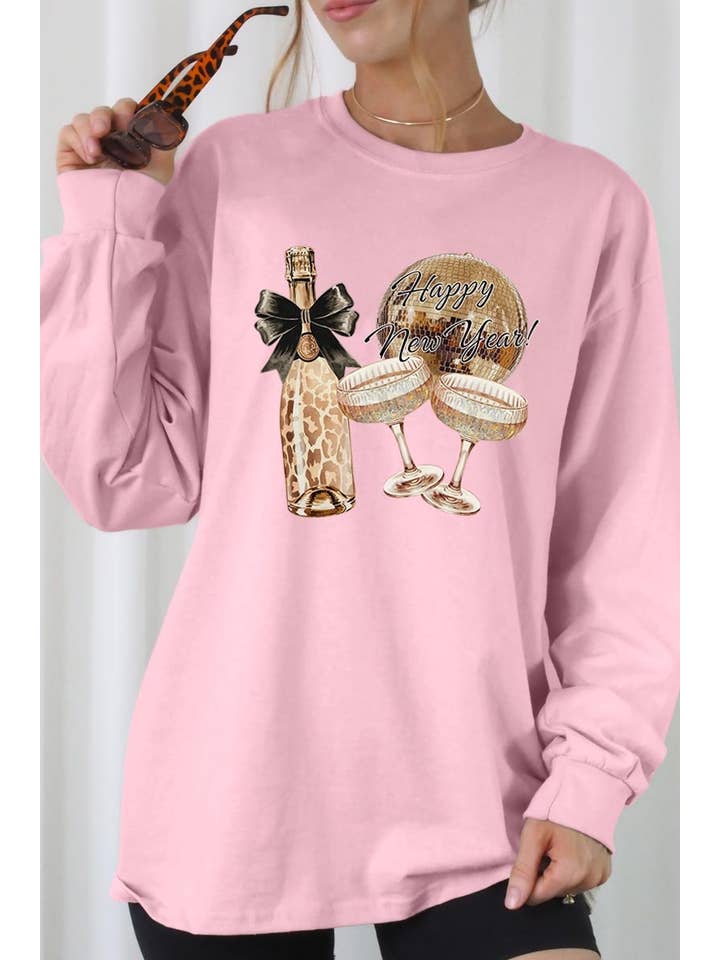 COLORBEAR - Vendita all'ingrosso Maglietta stampata - Donna - Maglietta a maniche lunghe grafica "Cheers Champagne"5