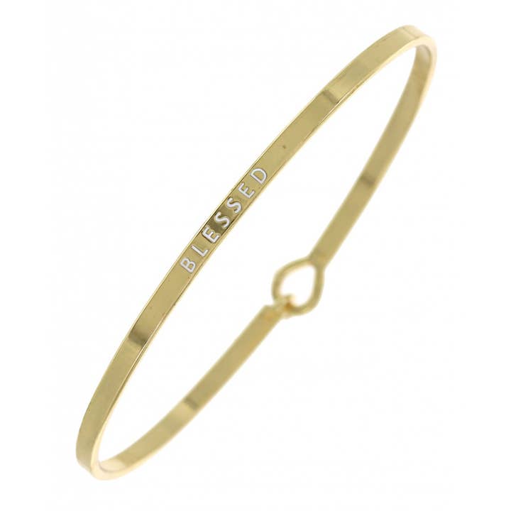 0011 PREMIERE - Wholesale Bangle Bracelet - FR2079 BLESSED_3mm Inspired Message Brass Bangle
