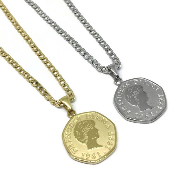 Princess Diana Coin Necklace | UK Royalty Pendant Chain for wholesale by Gifts From The Crypt