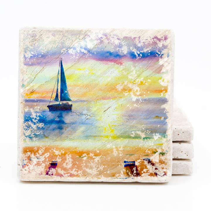 Watercolor Coaster Zeilboot voor wholesale door Sea Creations