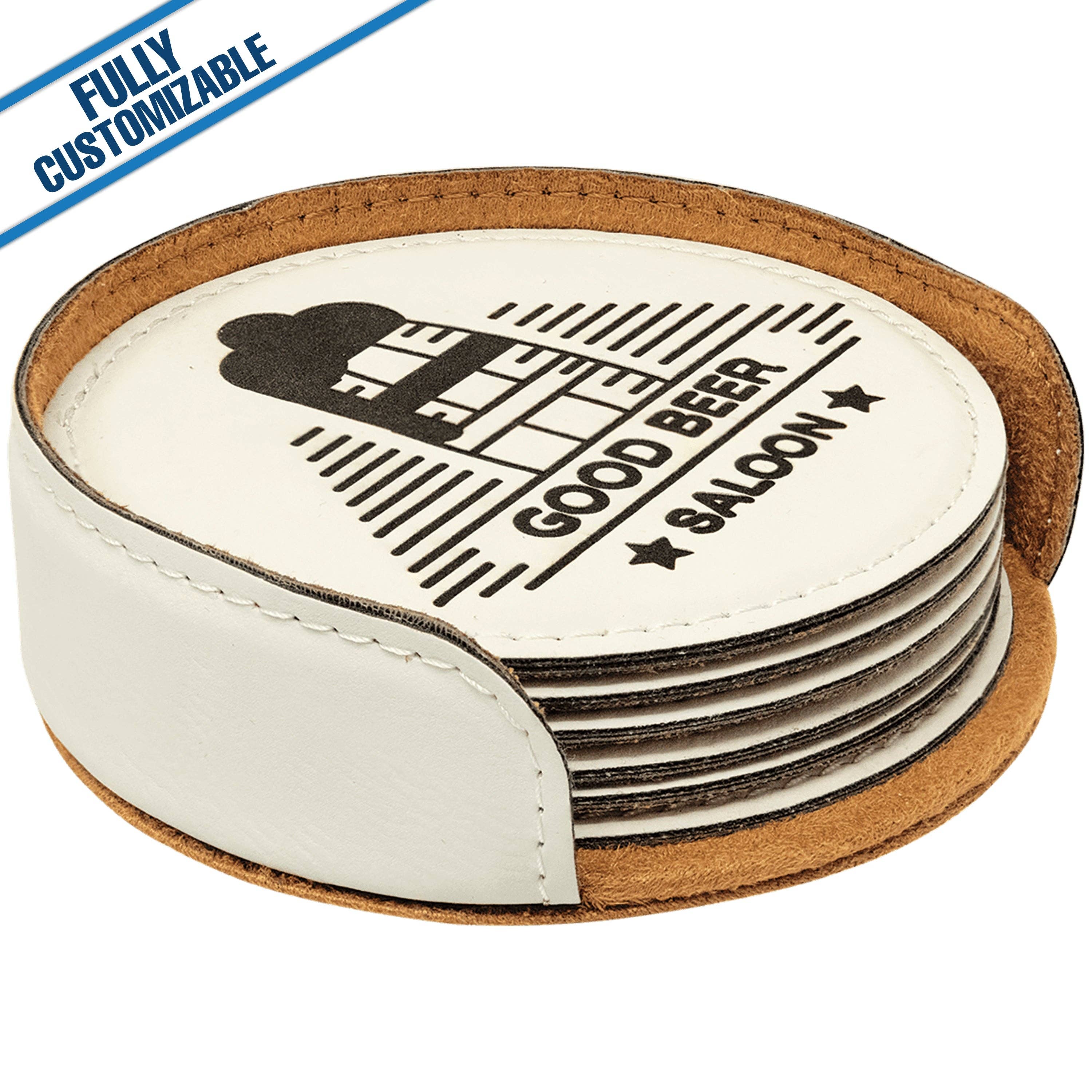GiftWorksPlus - Wholesale Coasters - Engraved Leatherette Round Coasters - Fully Customizable28