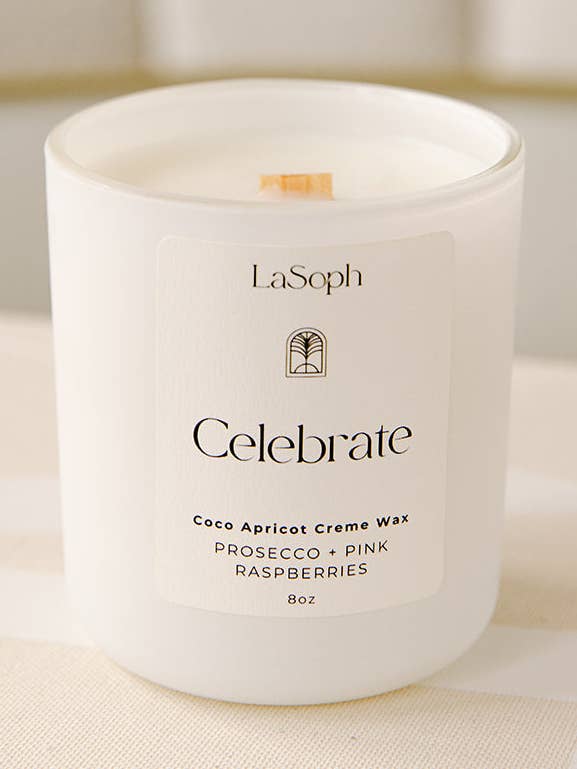 Celebrate Candle: Prosecco + Pink Raspberries for wholesale by LaSoph
