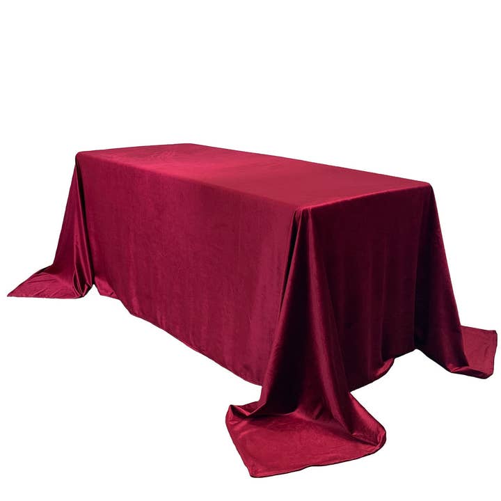 90 x 132 Inch Rectangular Velvet Tablecloth Burgundy for wholesale by YOUR CHAIR COVERS