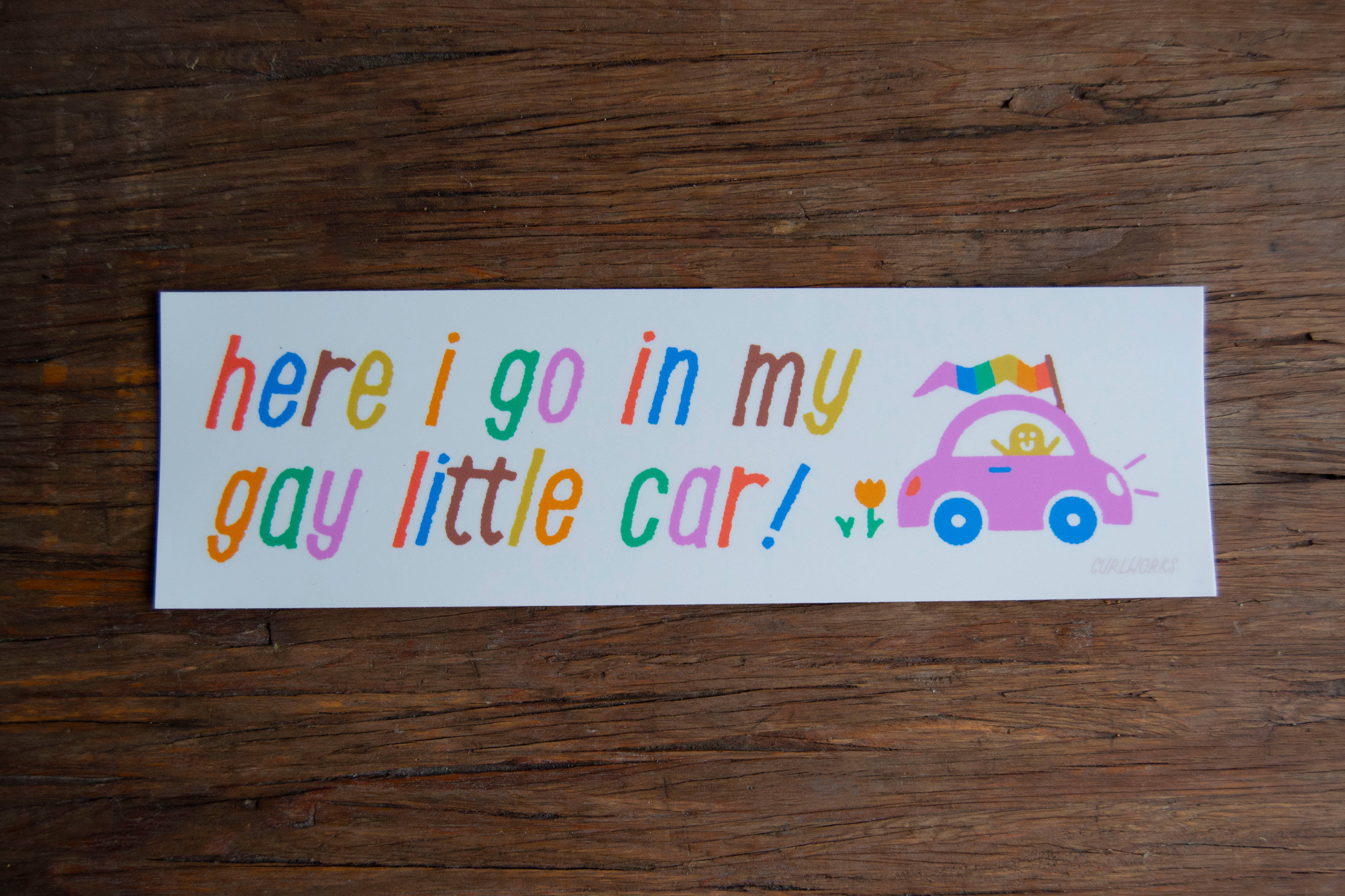 Curlworks - Wholesale Sticker - (NEW) here i go in my gay little car Bumper Sticker1