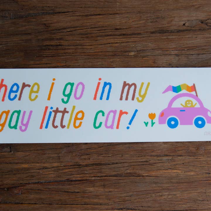 Curlworks - Wholesale Sticker - (NEW) here i go in my gay little car Bumper Sticker1