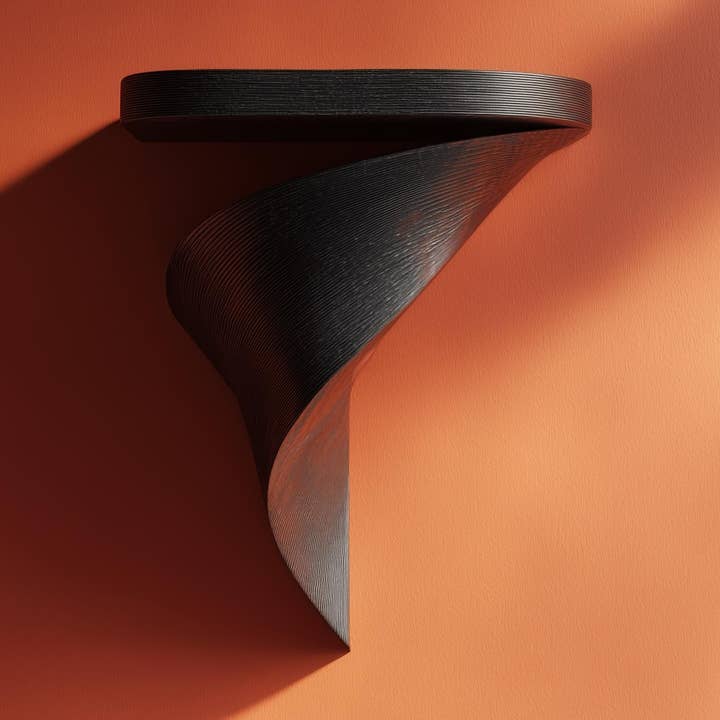 3D Printed Spiral Wall Shelf Bracket | Modern Gothic Floating Ledge | Minimal Dark Fantasy Display for Candles, Crystals and Small Decor for wholesale by Decords