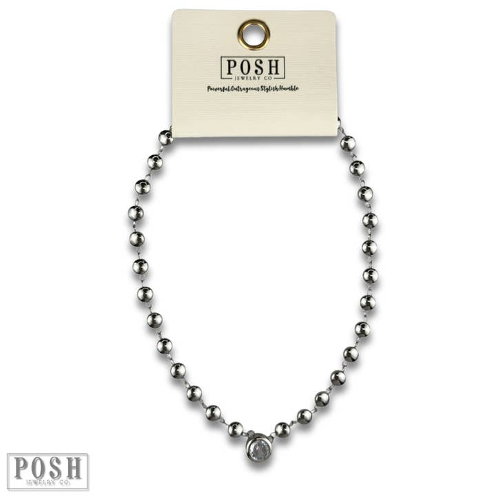 Silver Rhinestone pendant flat bead choker necklace for wholesale on Faire2