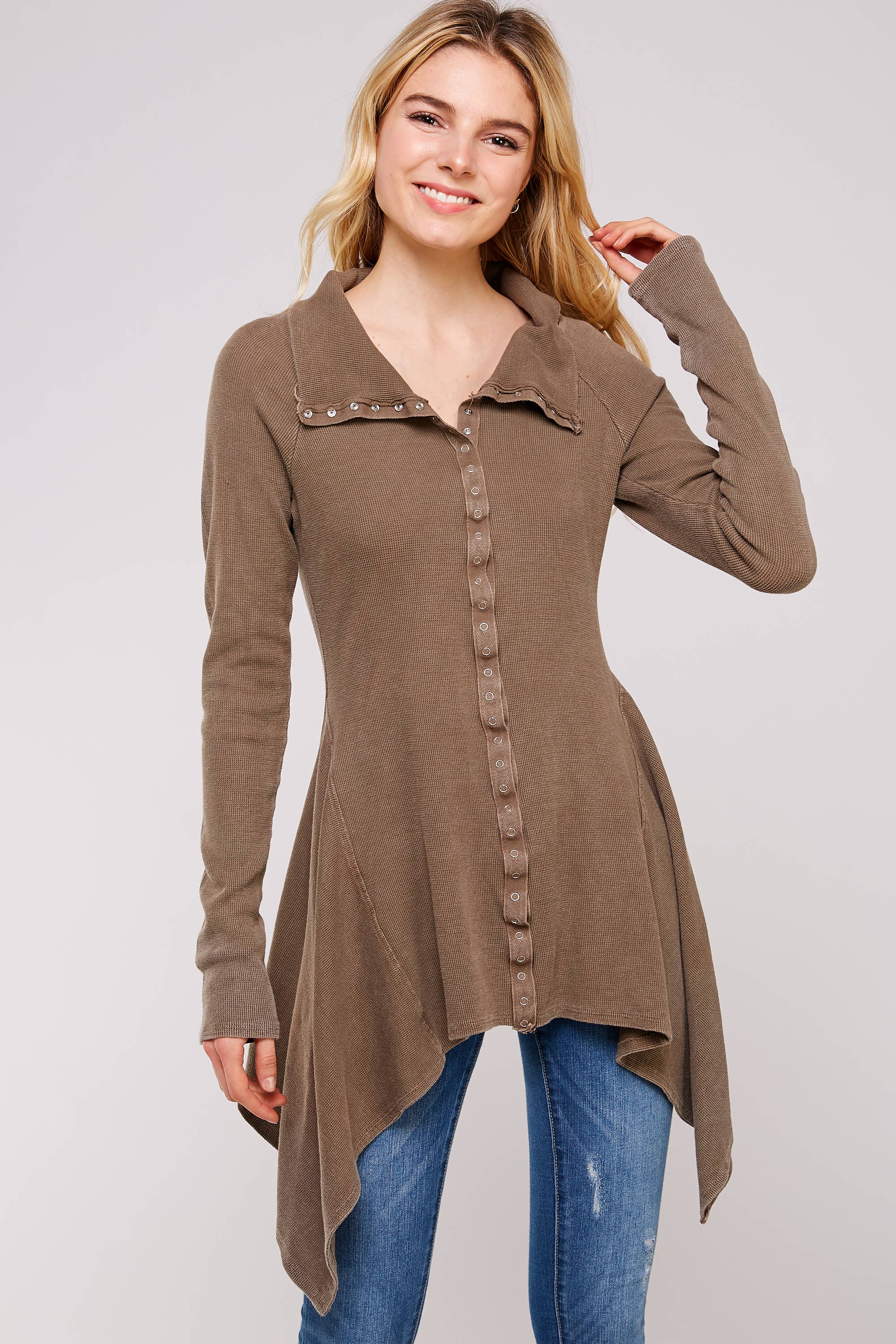 Urban X Apparel – Blusão - Mulher por atacado – Jaqueta térmica de botão lavado Urban X L/S com gola52