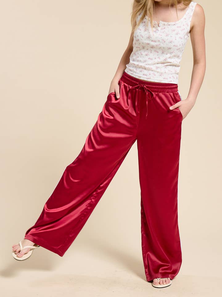 Mimosa - Wholesale Pants - Women's - Satin Track Pants with Side Stripes