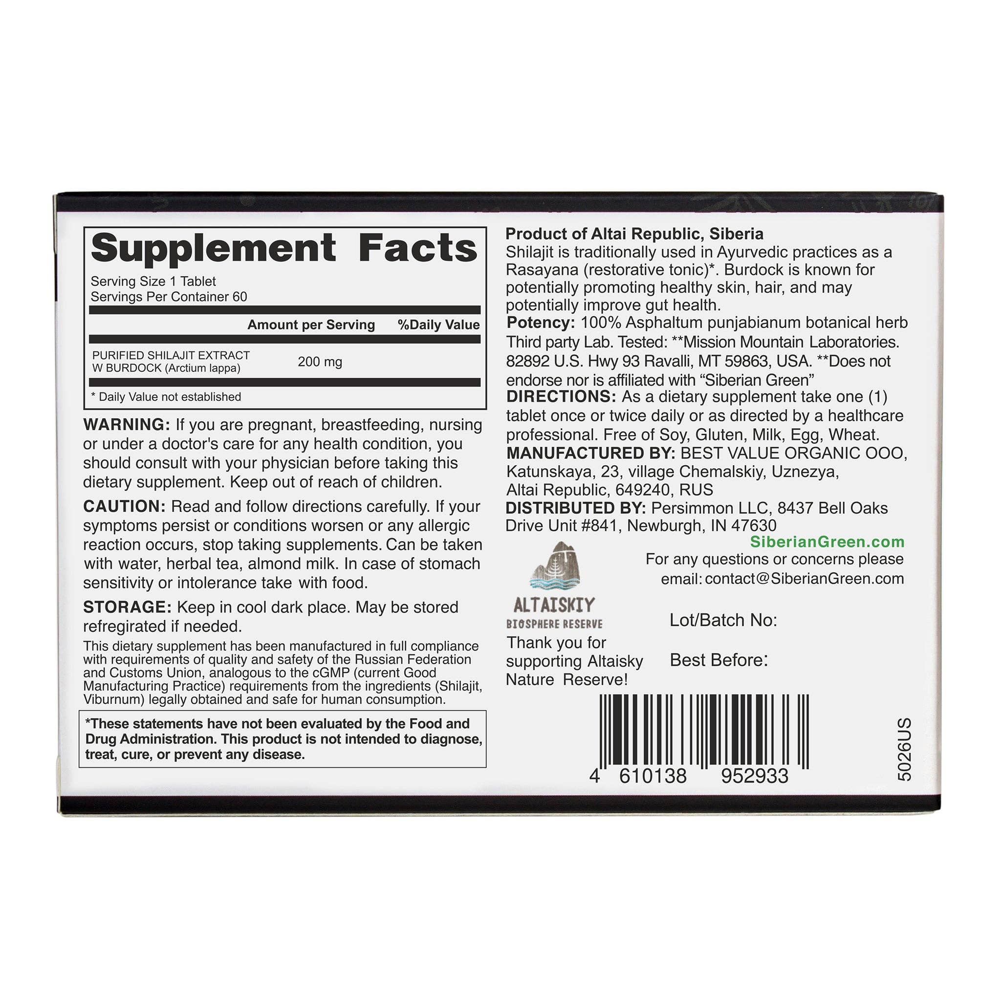 SiberianGreen – Großhandel Nahrungsergänzungsmittel/Vitamin zum Einnehmen – Sibirische Grüne Shilajit-Trockenperlen mit Klettenwurzelextrakt | Altai Goldene Berge | 60 x 200 mg4