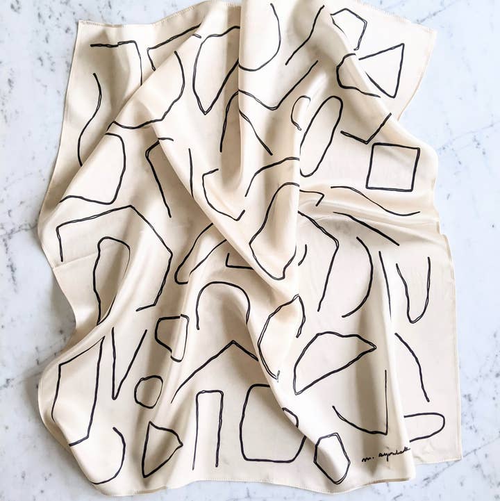 Madeleine Sywulak US - Wholesale Scarf - Women's - 100% Silk Scarf - Ecru & Black