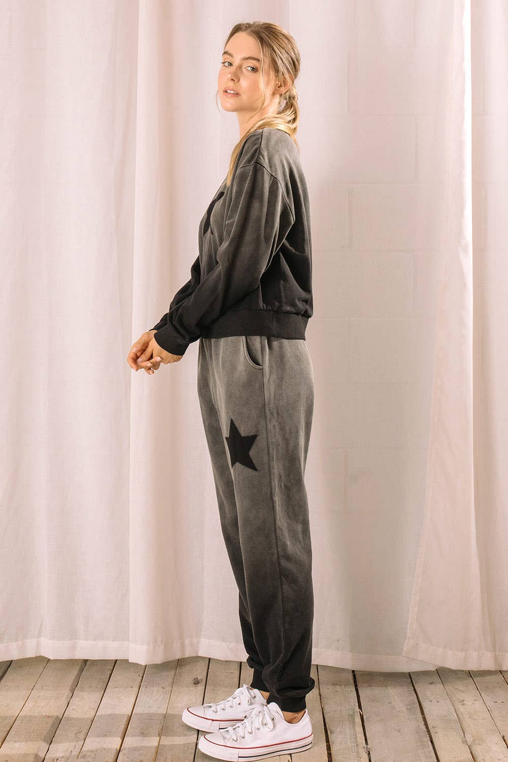 Washed Grey Multi BP2463- Ombre Star-Print Jogger Pants for wholesale on Faire2