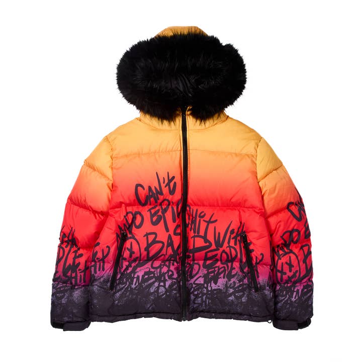 Cult's Puffer Jacket With Fur Hood in Sunburst for wholesale by Cult of Individuality
