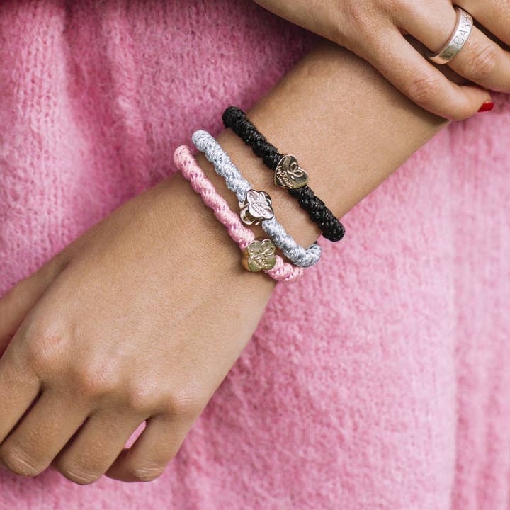 By Eloise - Wholesale Hair Tie - Woven Silver Quatrefoil - Faded Denim1