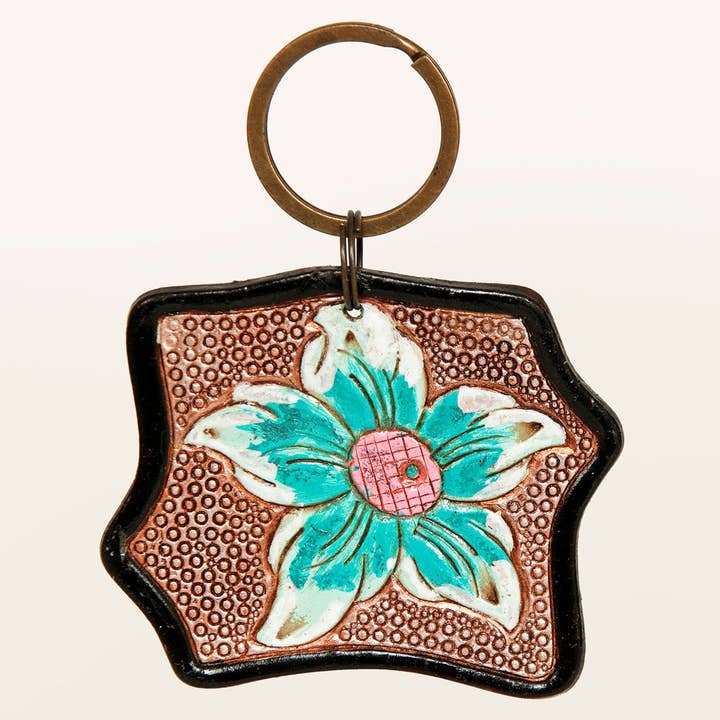LS Western - Wholesale Keychain - Women's - ADKR179 Hand Tooled Genuine Leather Keyring