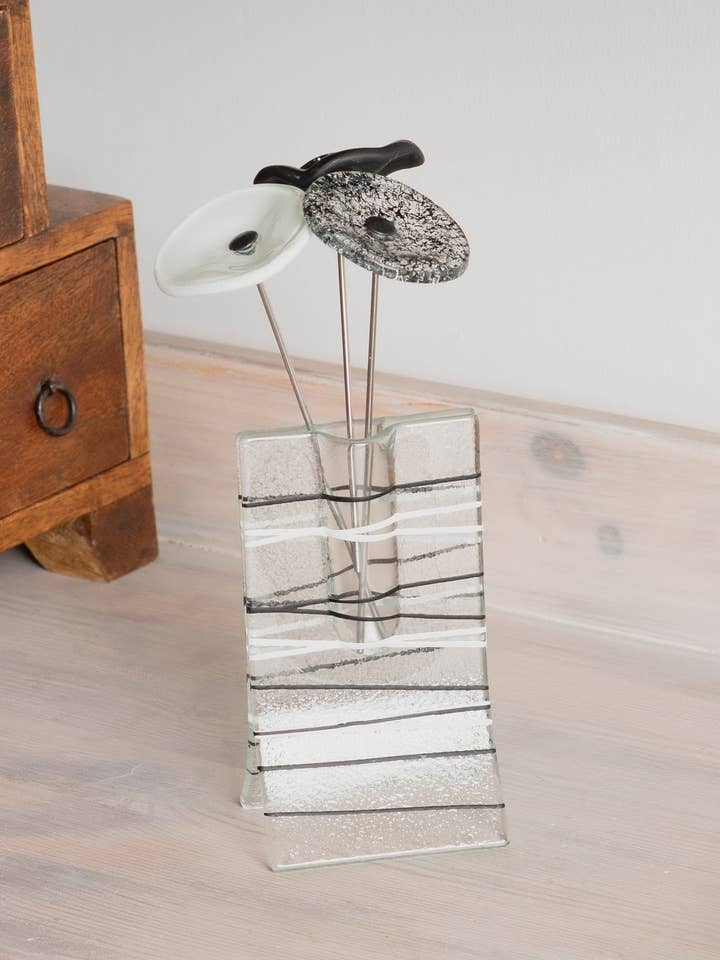 Small 8X13 Cm Stripy Vase With 3 Small Flowers In White-B... for wholesale by CARNEOL GLASS
