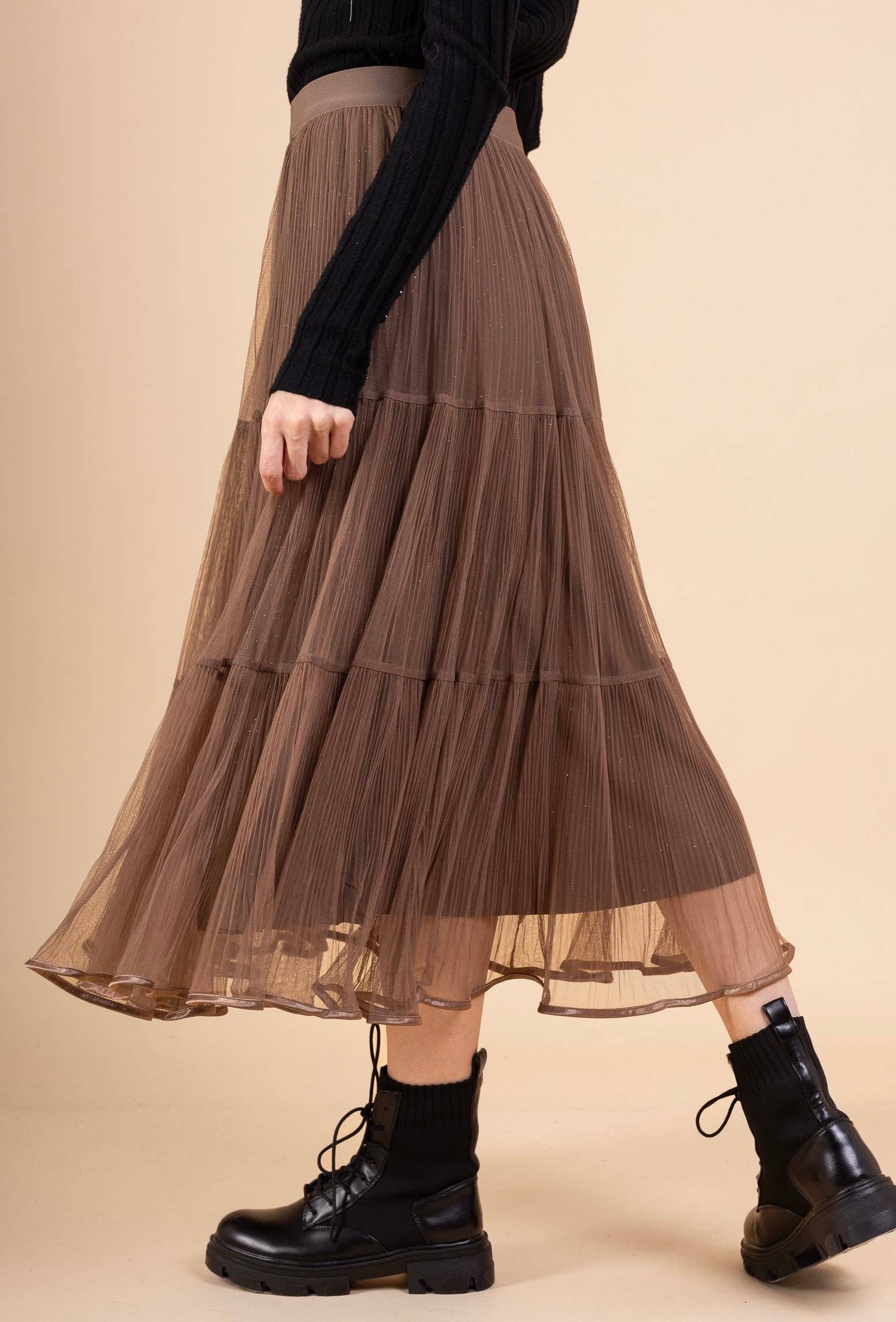Reversible taupe tulle long skirt for women - Orice for wholesale on Faire1