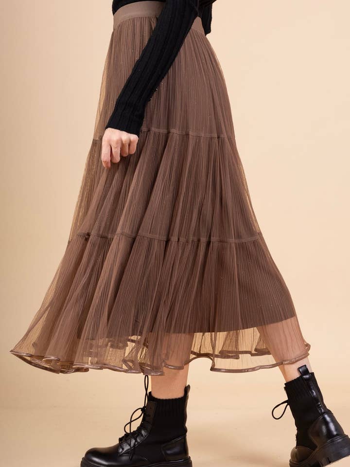 Reversible taupe tulle long skirt for women - Orice for wholesale on Faire1