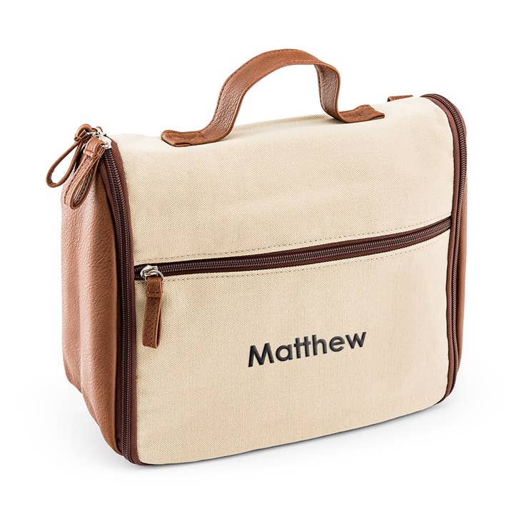 Trousse de toilette suspendue pour homme - toile marron clair pour la vente par Weddingstar Inc.