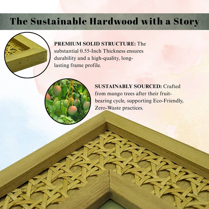 Takoro – wholesale Picture frame – Mango Wood Cane Frame - Rattan Woven Boho Decor - 4x64