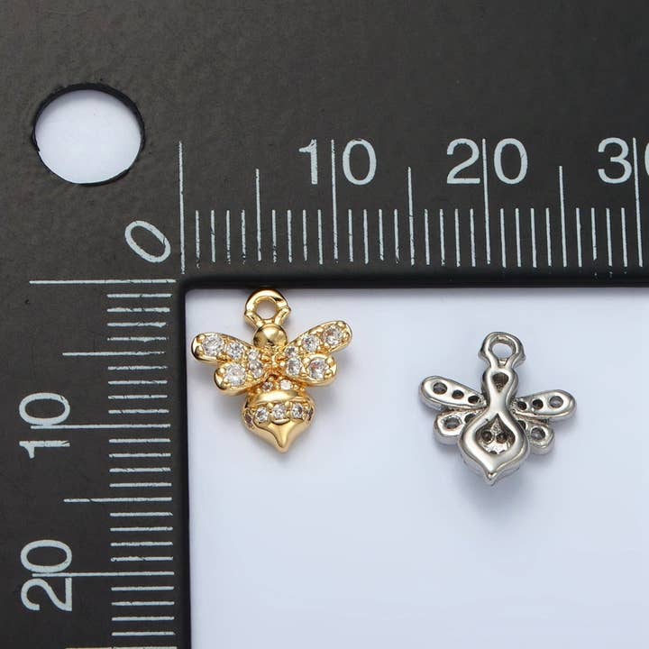 Aim Eternal - Wholesale Individual charm/pendant - 24K Gold Filled Mini Micro Paved CZ Bumble Queen Bee Charm in Gold & Silver | AG8692