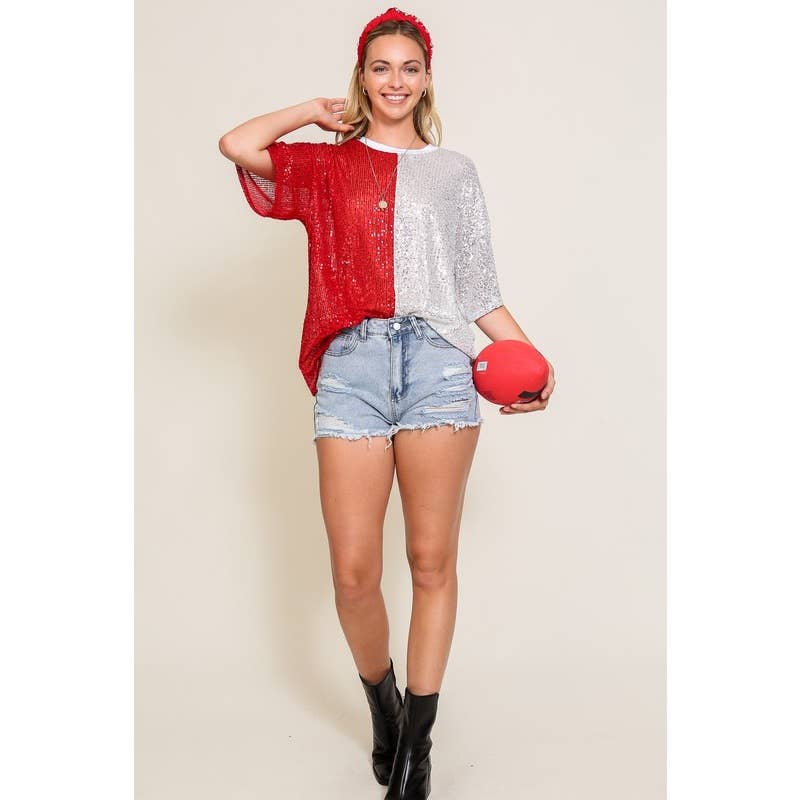 Paperdoll - Wholesale T-Shirt - Women's - Sequin round neck oversized stop2