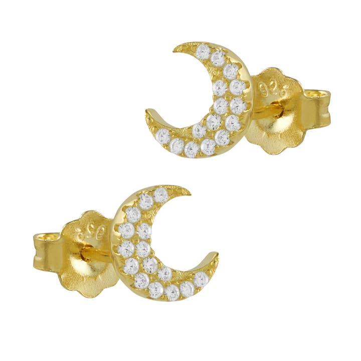 Itemporality – wholesale Stud/post earrings – Moon Gold Plated Silver Earrings with Zirconias