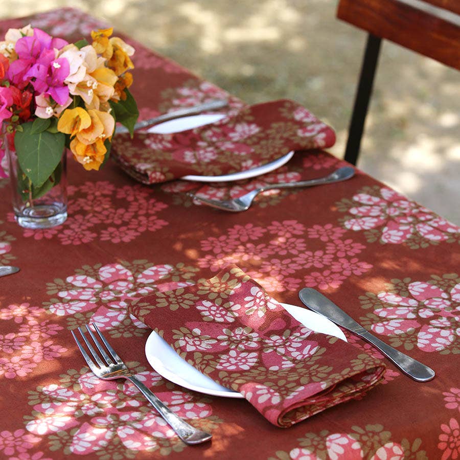 Ichcha - Wholesale Dinner & Cloth Napkin - Block Print Napkins in Terracotta (Set of 4) - Forget Me Not7