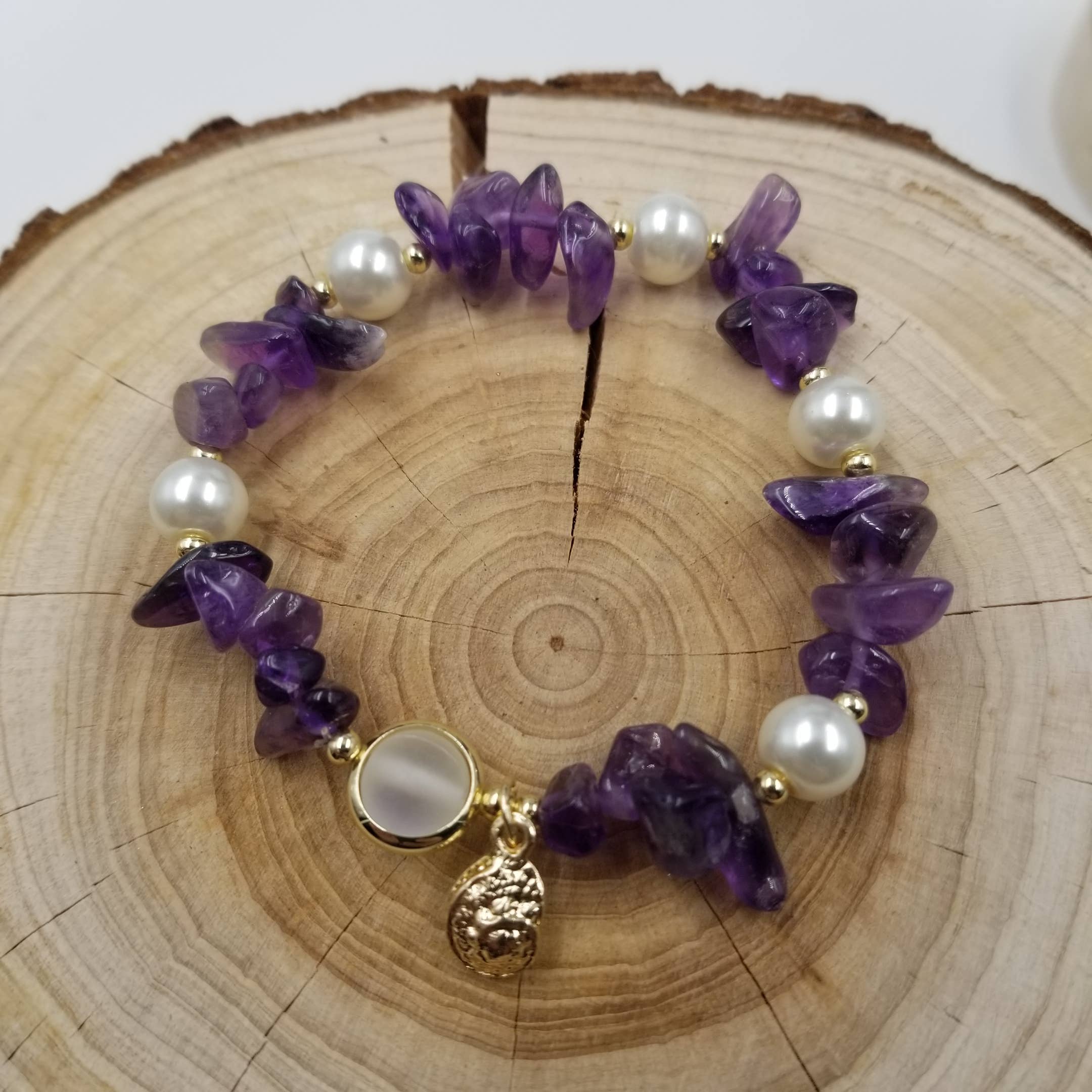 CHAKRA JEWELRY - Wholesale Beaded Bracelet - Natural Stone, Shell, Pearl, Bracelet - Purple1