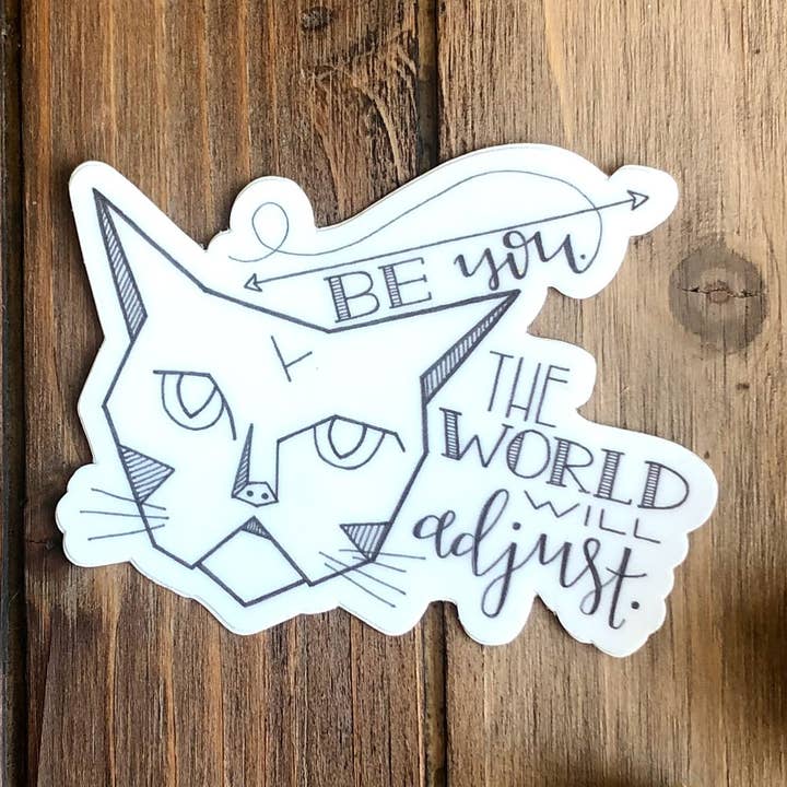 Adesivo in vinile Grumpy Cat "Sii te stesso. Il mondo si adatterà." per la vendita all'ingrosso da parte di DoodleStation
