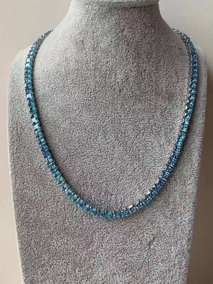 Aqua Blue Crystal Tennis Necklace for wholesale by By lilly Paris
