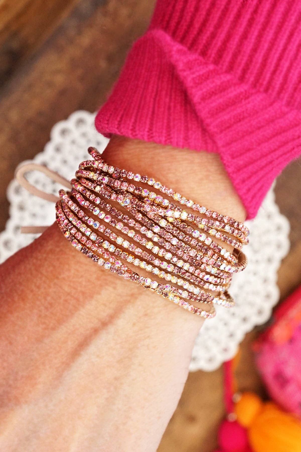 PennyLine inc - Wholesale Link & Chain Bracelet - Stretchy Bracelets Stack with Rhinestones in Pinks and Purple1