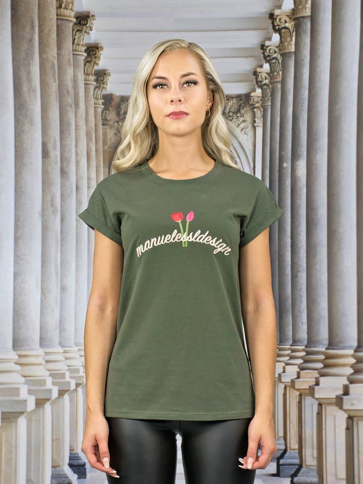 T-shirt „FLORAL“ - oliven for engroshandel hos MANUEL ESSL DESIGN