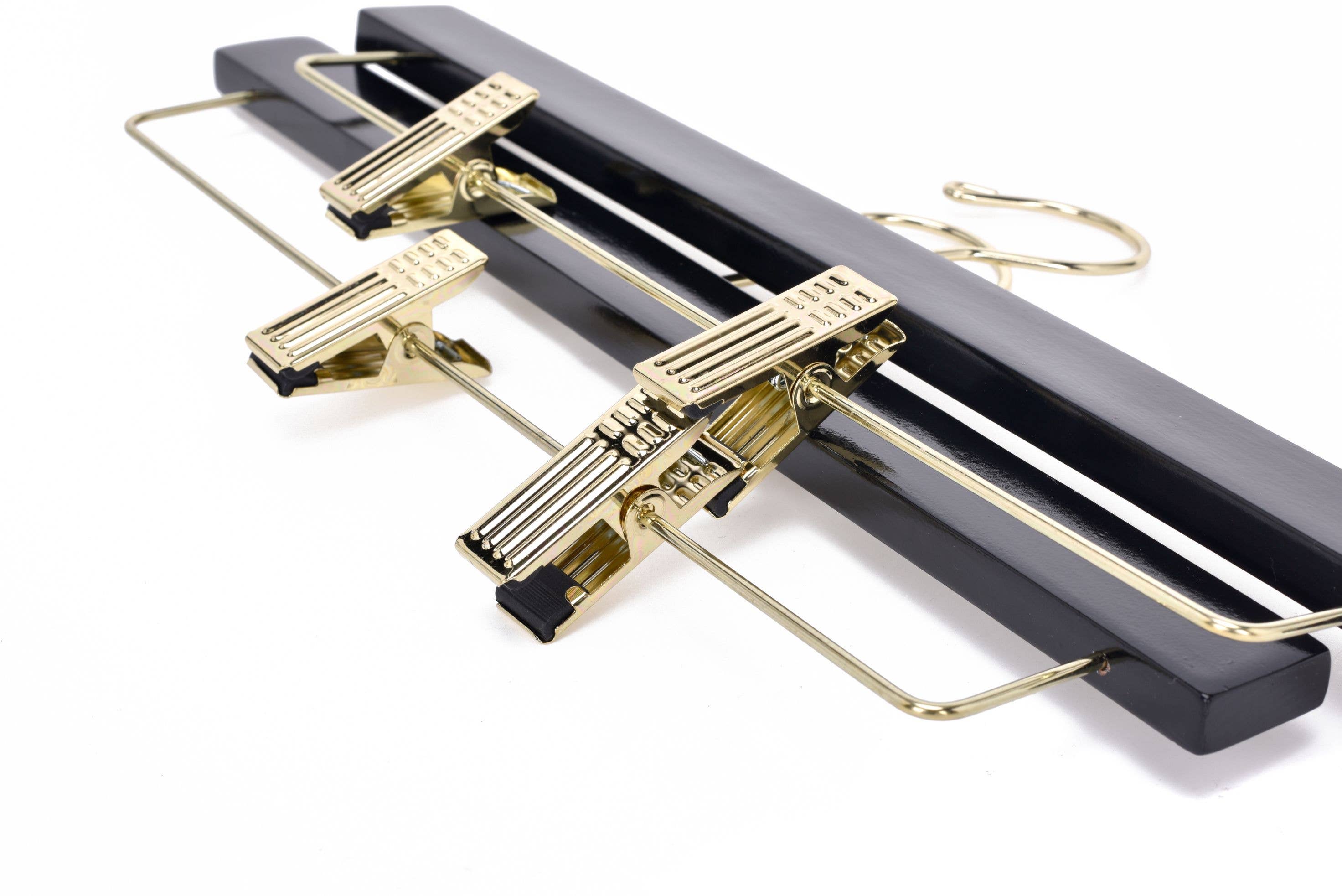 Quality Hangers - Wholesale Clothes Hangers - W073 - Wooden Straight Skirt Hangers - Black/Gold hook - 1207