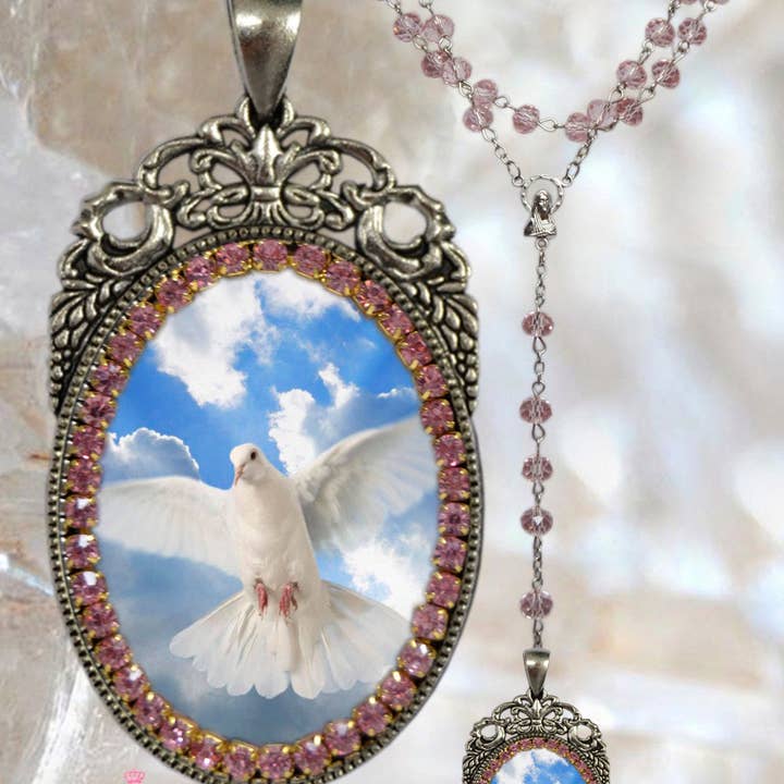 MariaSantissimaShop - Vendita all'ingrosso Collana con ciondolo/pendaglio - Rosario dello Spirito Santo, ciondolo a forma di medaglia cristiano religioso, fatto a mano